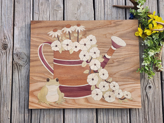 Watering can with frog art
